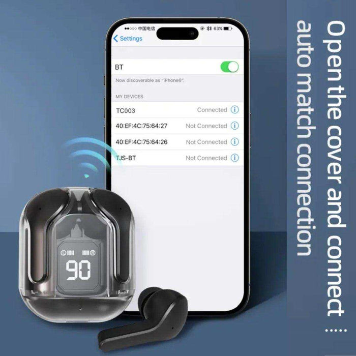 TUTT T6 BT 5.3 Earbuds True Wireless Headset Stereo Headphones In Ear Earphone With Digital Display and Transparent Case. Dual Microphone with Active Noise Cancelling Technology - TUTT