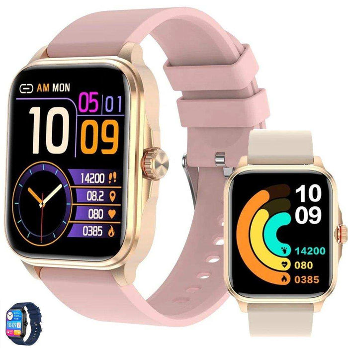TUTT T9 Women Smartwatch Pedometer, Women Health Heart Rate BT Call 1.91” HD Large Screen Fitness Body Temperature Sports Moods Activity Tracker | 2 Straps Rose Gold Steel & Rubber - TUTT