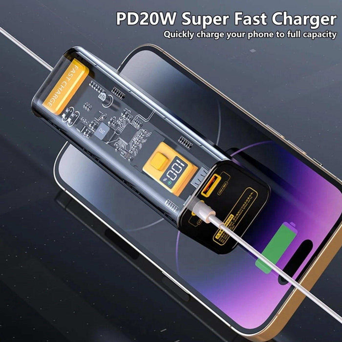 TUTT Transparent High capacity 40000 mAh Power Bank Portable digital display Fast charger Powerbank - TUTT