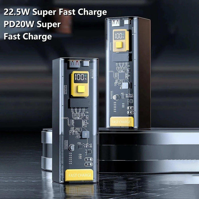TUTT Transparent High capacity 40000 mAh Power Bank Portable digital display Fast charger Powerbank - TUTT