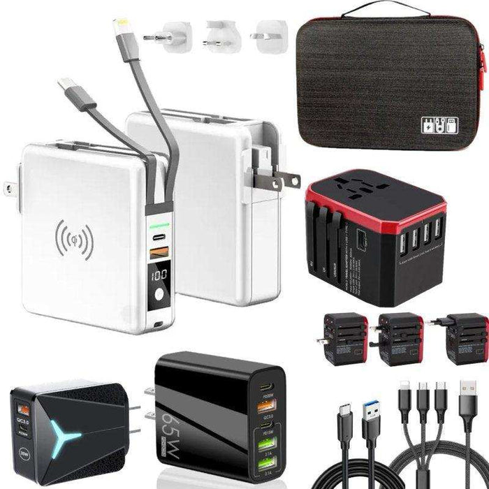 TUTT Travel & Charging Kit | 10000mah Power Bank | Universal Travel Adapter 3 Global Plugs | Wireless Charging | 65 & 30W Charger 3 in 1 Cable | Waterproof Hard Shell Bag EU,UK,AUS - TUTT
