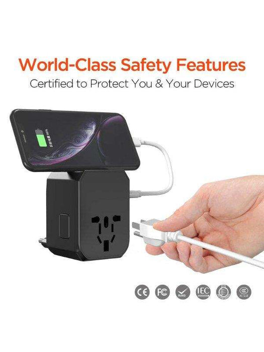 TUTT Travel & Charging Kit | 10000mah Power Bank | Universal Travel Adapter 3 Global Plugs | Wireless Charging | 65 & 30W Charger 3 in 1 Cable | Waterproof Hard Shell Bag EU,UK,AUS - TUTT