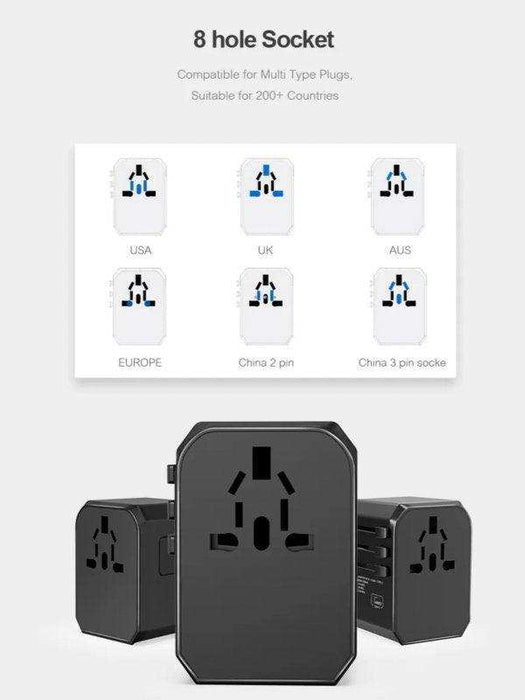 TUTT Travel Essentials | Universal Travel Adapter 180+ Countries Adaptateur International Kit 4 USB+Type-C US UK EU Australia - TUTT