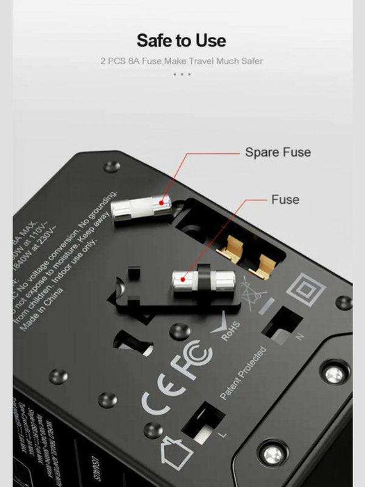 TUTT Travel Essentials | Universal Travel Adapter 180+ Countries Adaptateur International Kit 4 USB+Type-C US UK EU Australia - TUTT