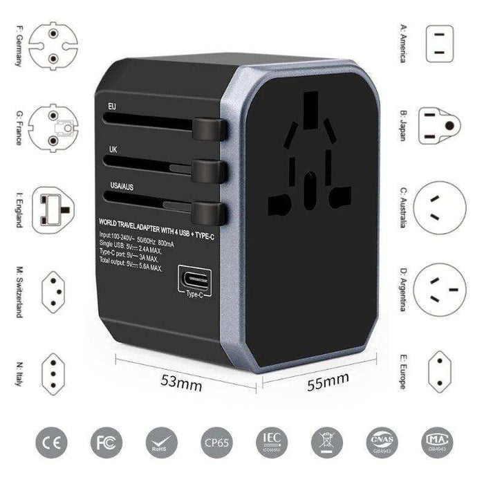 TUTT Travel Essentials | Universal Travel Adapter 180+ Countries Adaptateur International Kit 4 USB+Type-C US UK EU Australia - TUTT