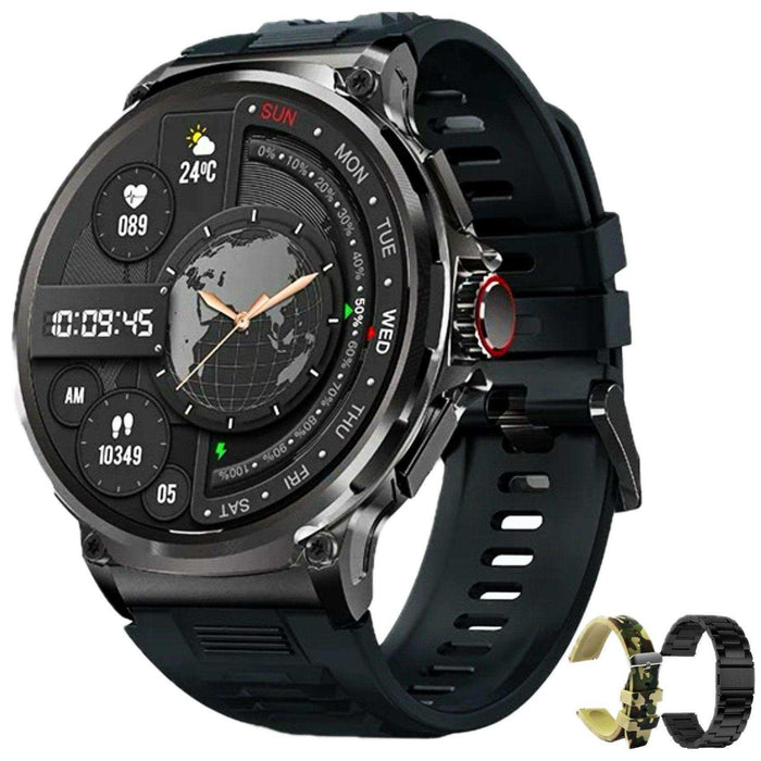 TUTT V69 | Metal Case| Men Military Smart Watch HD 1.85'' Large Round Screen 710mah Battery Pedometer Sleep Monitoring Sport Activity Outdoor Rugged SmartWatch Three (3) Straps - TUTT