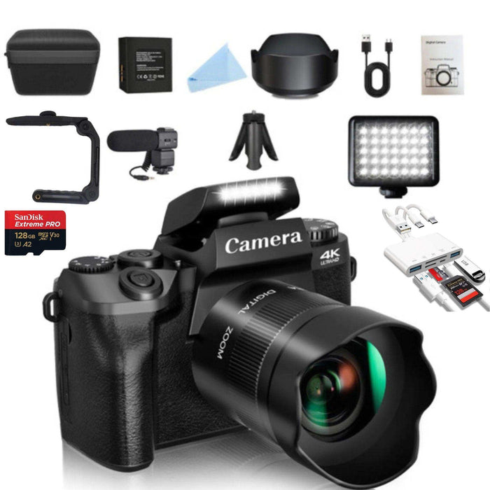 TUTT 64MP Digital Camera and Camcorder 4K/60fps Mirrorless | Dual Camera for Selfie Vlogging W5 | Premium Combo + 128GB SanDisk - TUTT