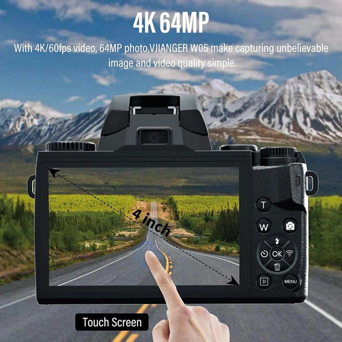 TUTT 64MP Digital Camera and Camcorder 4K/60fps Mirrorless | Dual Camera for Selfie Vlogging W5 | Premium Combo + 128GB SanDisk - TUTT