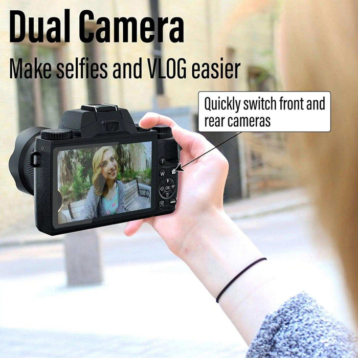 TUTT 64MP Digital Camera and Camcorder 4K/60fps Mirrorless | Dual Camera for Selfie Vlogging W5 | Premium Combo + 128GB SanDisk - TUTT