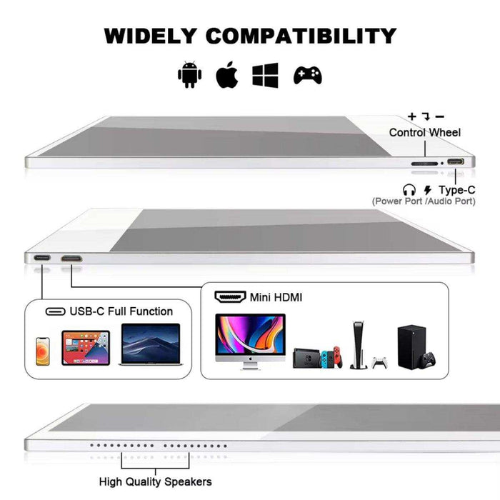 TUTT 16” Portable Touchscreen Monitor FHD IPS | Stand & Case | Built-in Speaker | Aluminum Frame - TUTT