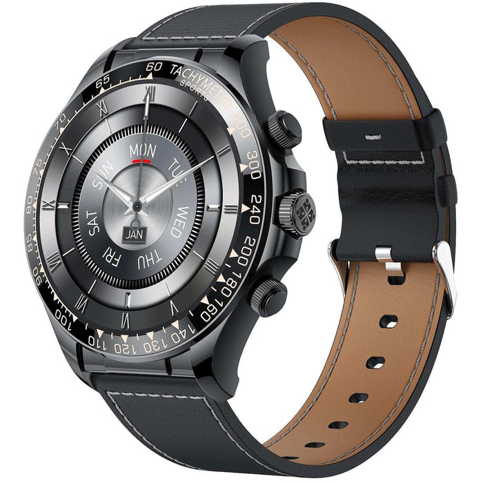 TUTT Classic Smartwatch for Men Metal Case | 1.55'' Large HD Screen IP67 Tactical Smart Watch with BT Call Pedometer Straps (Leather Metal) X108 - TUTT