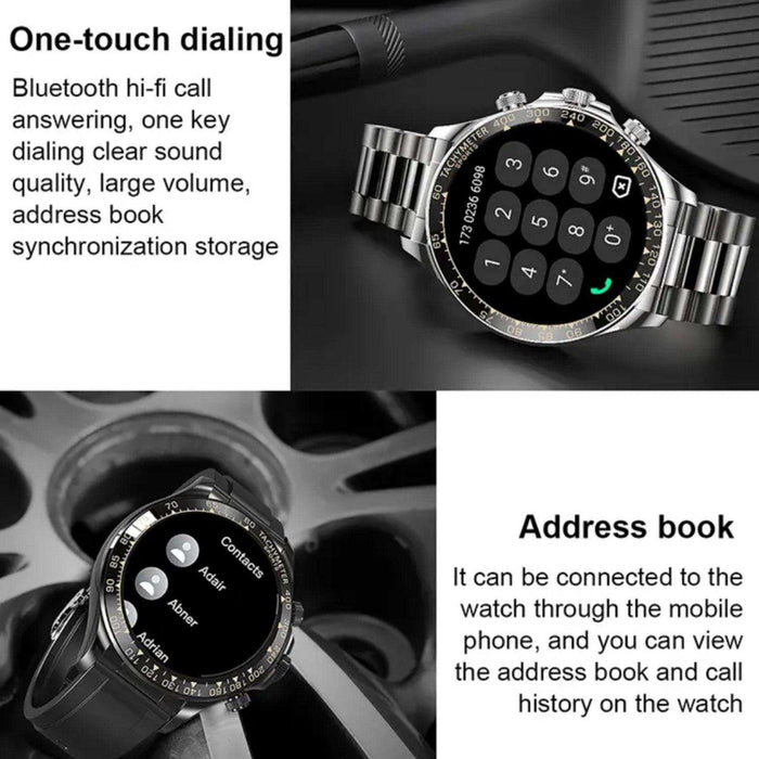 TUTT Classic Smartwatch for Men Metal Case | 1.55'' Large HD Screen IP67 Tactical Smart Watch with BT Call Pedometer Straps (Leather Metal) X108 - TUTT