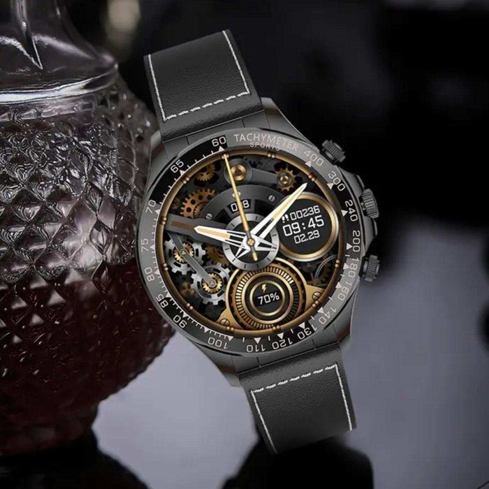 TUTT Classic Smartwatch for Men Metal Case | 1.55'' Large HD Screen IP67 Tactical Smart Watch with BT Call Pedometer Straps (Leather Metal) X108 - TUTT