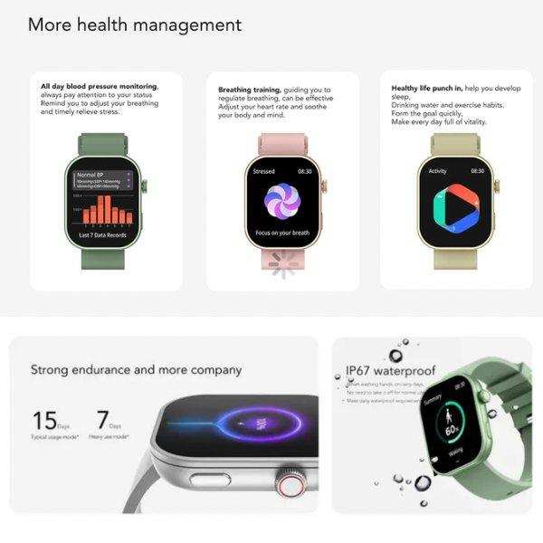 TUTT ZL8 Women Men 1.83" Fashion Smartwatch BT Calling Pedometer IP67 Waterproof Heart Rate Sleep Monitoring Multi Sport Activity Tracking Notification (Rubber & Steel Straps) - TUTT