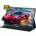 15.6-inch TUTT portable 4K UHD monitor displaying a red sports car, 8000mAh battery, RGB color. TUTT