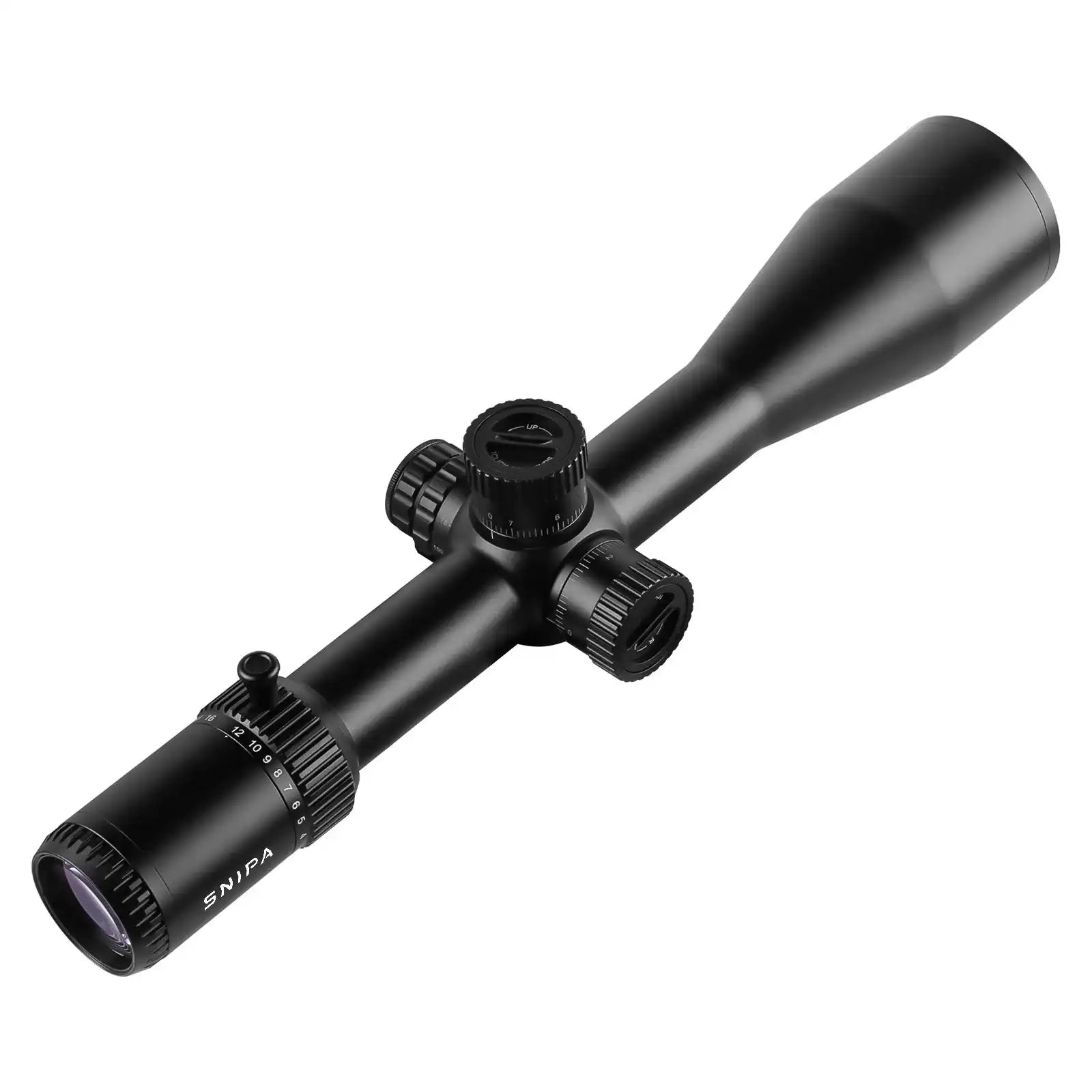 SNIPA Yukon Edge 4-40x56 FFP rifle scope with black 34mm tube and MOA turrets, isolated. TUTT