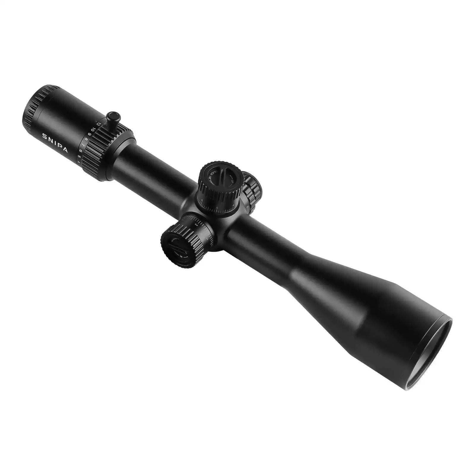 Black SNIPA Yukon Edge 4-40x56 FFP rifle scope with MOA turrets on white background TUTT