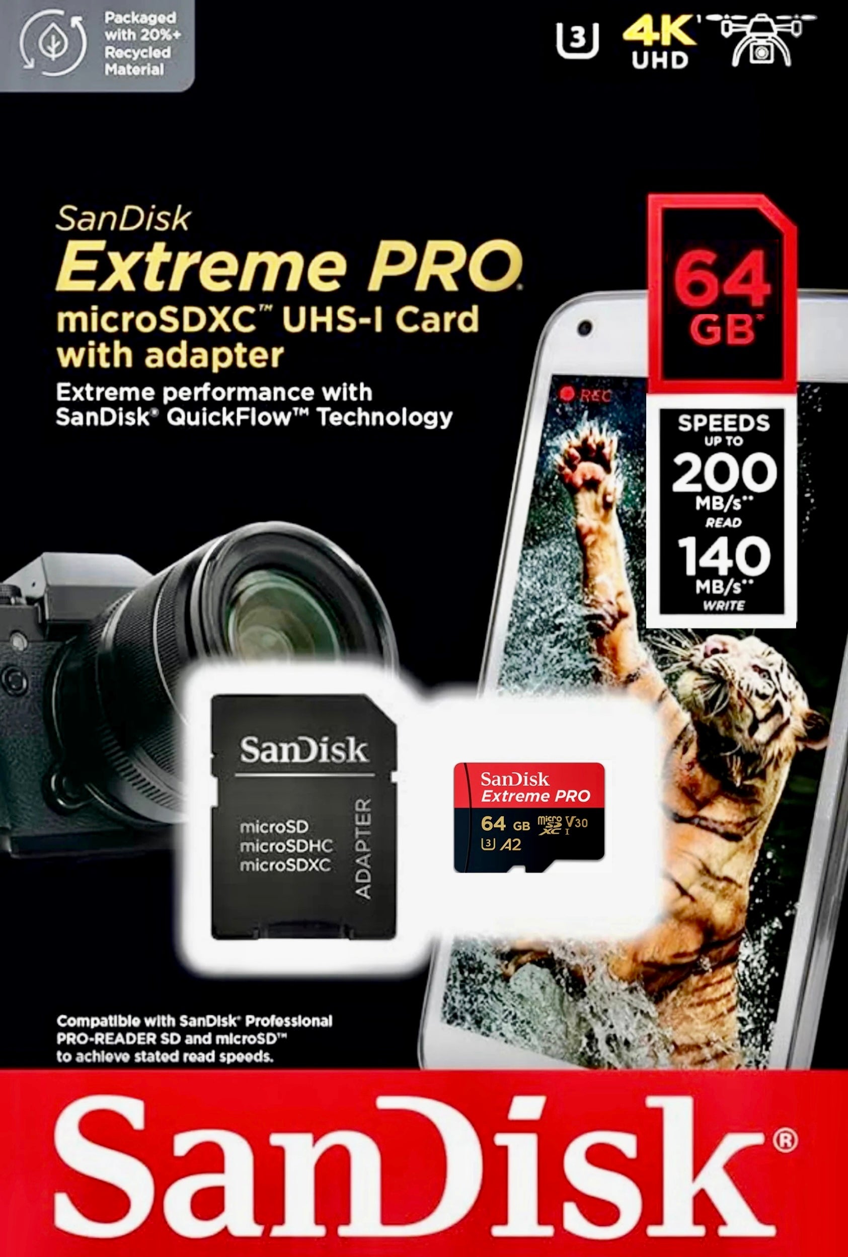 TUTT 3 in 1 | SanDisk Extreme PRO®  64/128/256/512GB 1TB Ultra microSDXC MicroSD Memory Card Speed 200MB/s Read | 90MB/s + Lightning to SD Card iPhone iPad + 2-in-1 SD Card Reader USB3.0 5Gbps