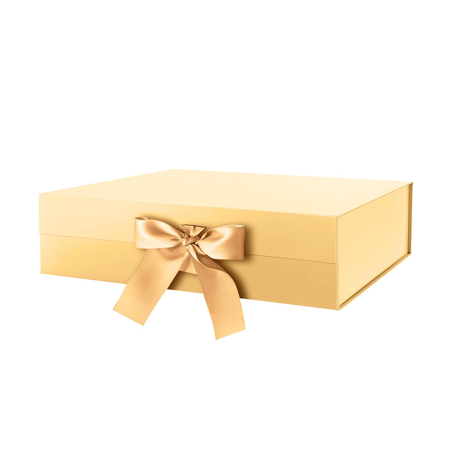 Gift Box with Ribbon 9x6.5x3.8 Inches, Gold Gift Box with Lid and Ribbon By Good Dragons