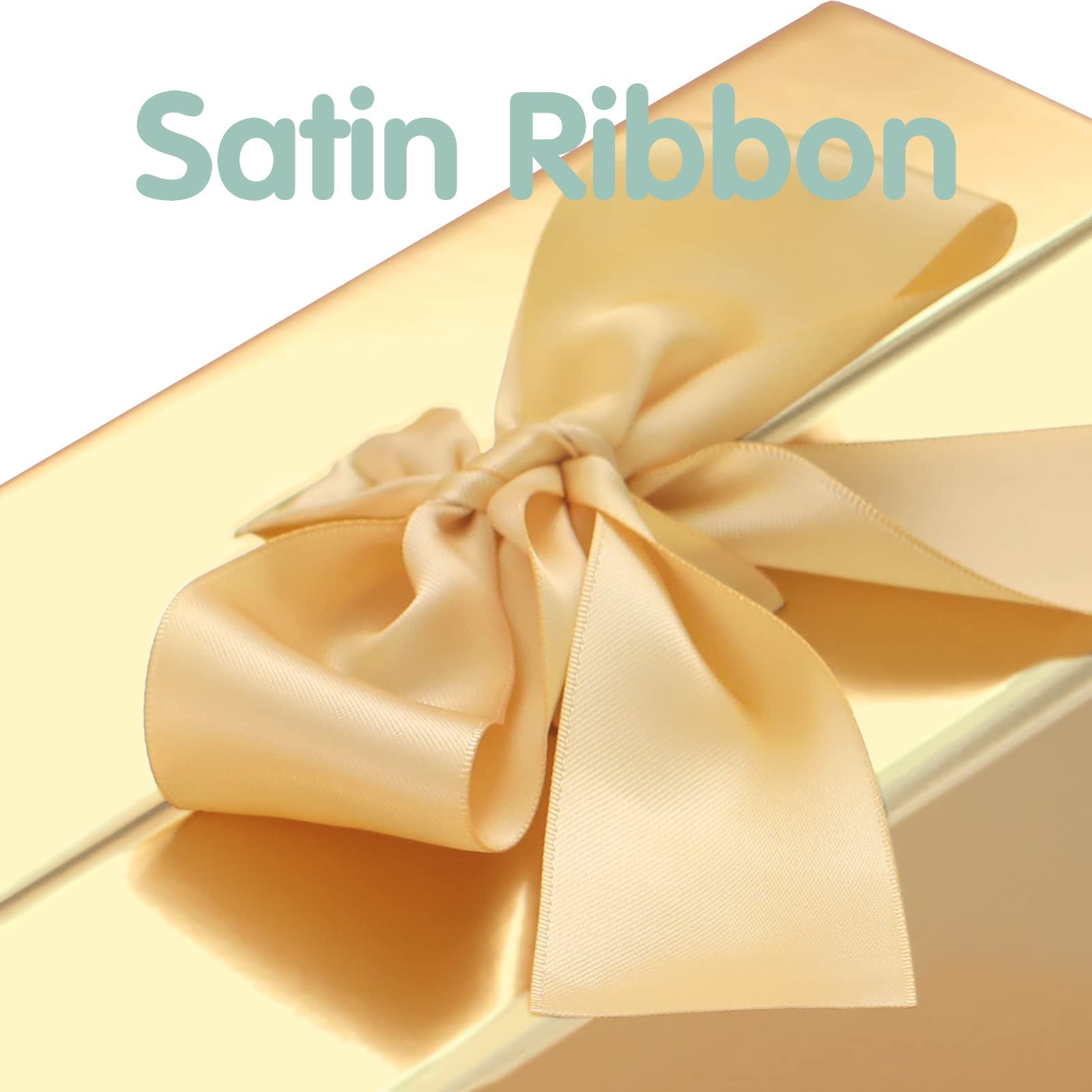 Gift Box with Ribbon 9x6.5x3.8 Inches, Gold Gift Box with Lid and Ribbon By Good Dragons