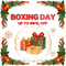 Promotional graphic for Boxing Day with gift boxes, Christmas decorations, and text overlay.
