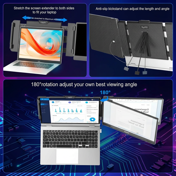 TUTT 14” Single Portable Monitor, Dual Screen Extender, Built-in Stand and Speakers, All Devices, S1