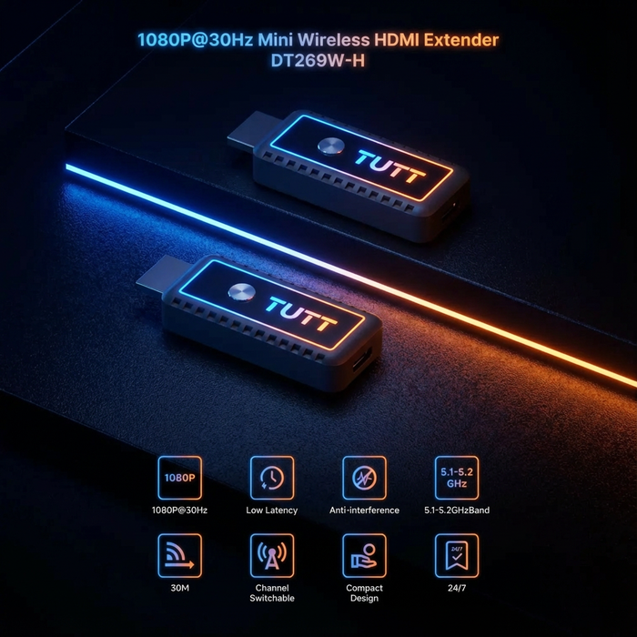 TUTT Wireless HDMI Transmitter & Receiver Kit | 1080p Plug-and-Play Screen Mirroring