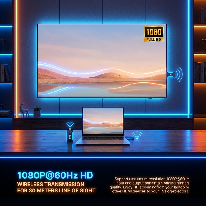 TUTT Wireless HDMI Transmitter & Receiver Kit | 1080p Plug-and-Play Screen Mirroring