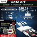 TUTT data kit with SanDisk memory card and multi-port reader on a blue circuit board background