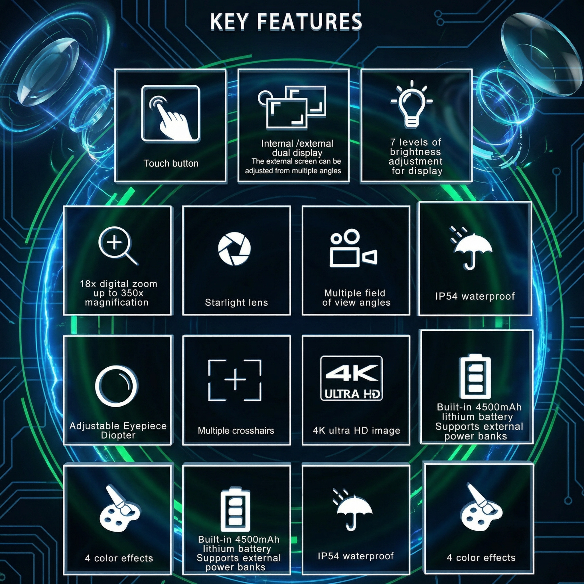 TUTT 350x , 4K Recording Telescope, Spotting Scope | External Screen & Night Vision | 30MP HD microSD IP54 Waterproof Star0ne