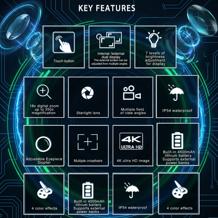 TUTT 350x , 4K Recording Telescope, Spotting Scope | External Screen & Night Vision | 30MP HD microSD IP54 Waterproof Star0ne