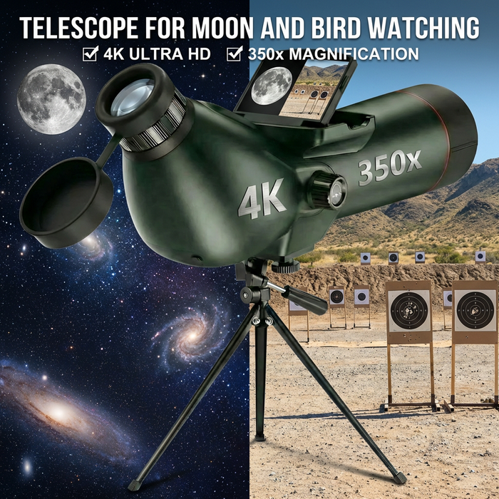 TUTT 350x , 4K Recording Telescope, Spotting Scope | External Screen & Night Vision | 30MP HD microSD IP54 Waterproof Star0ne