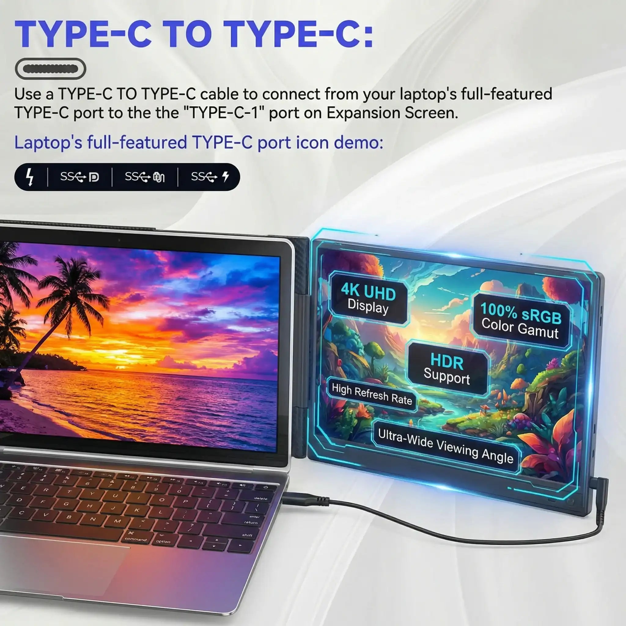 TUTT 14” Laptop Screen Extender – Dual FHD 1080P IPS Portable Monitor for Laptops (13”–17”) P6