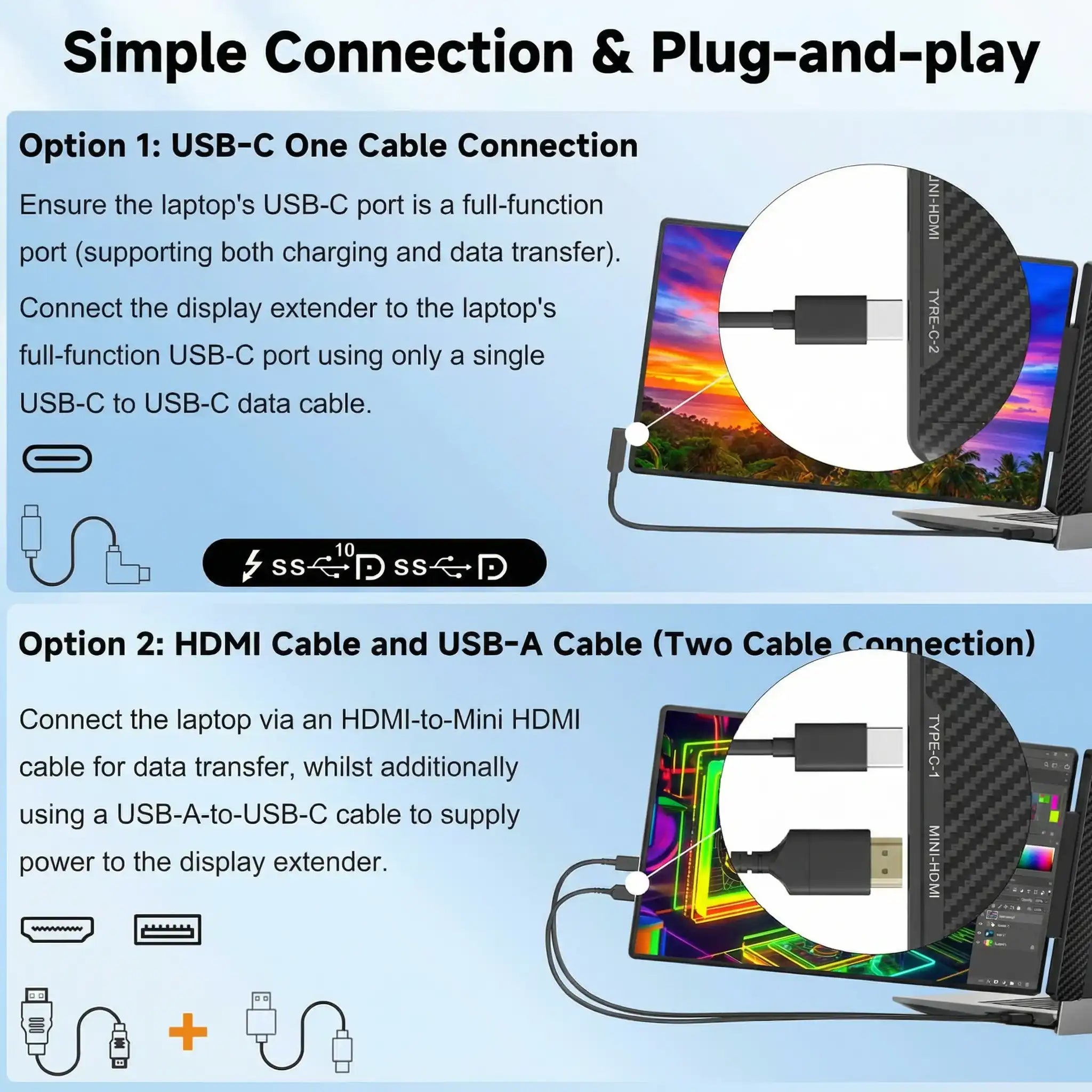 TUTT 14” Laptop Screen Extender – Dual FHD 1080P IPS Portable Monitor for Laptops (13”–17”) P6