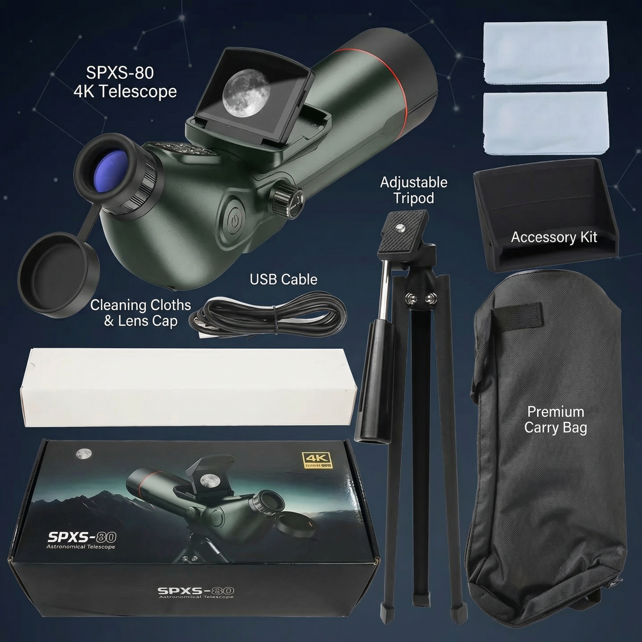 TUTT 350x , 4K Recording Telescope, Spotting Scope | External Screen & Night Vision | 30MP HD microSD IP54 Waterproof Star0ne