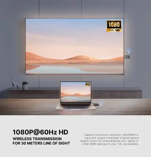 TUTT Wireless HDMI Transmitter & Receiver Kit | 1080p Plug-and-Play Screen Mirroring