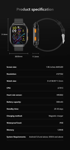 TUTT AMOLED Screen Smartwatch | Always-On Display | Health & Fitness Tracker | YOKO | IP68 Men & Women Smartwatch (Two Straps)