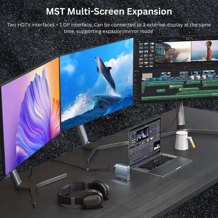 TUTT Docking Station Hub for Laptop Screen Extender | Triple 4K HD Display, 100W PD USB-C | 16-in-1 USB-C  V8