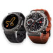 Two rugged smartwatches with GPS and sport modes, one with black strap showing route map, other with orange strap showing health stats TUTT
