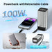100W power bank with retractable cable charging smartphone, comparison with standard power bank, sleek silver design TUTT