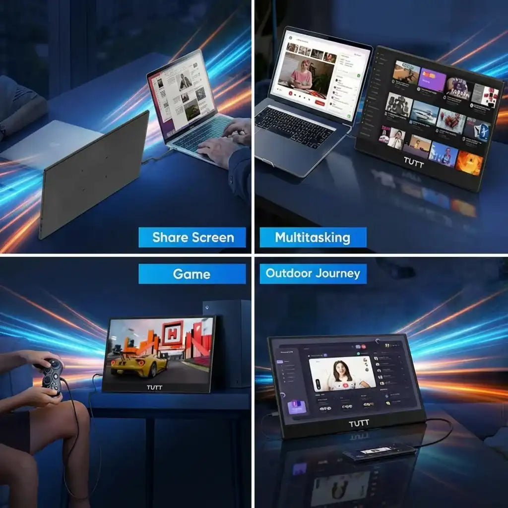 Collage of a laptop screen displaying various activities with 'TUTT' branding.