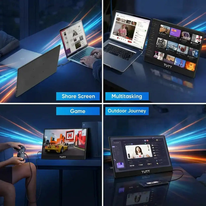 Collage of a laptop screen displaying various activities with 'TUTT' branding.