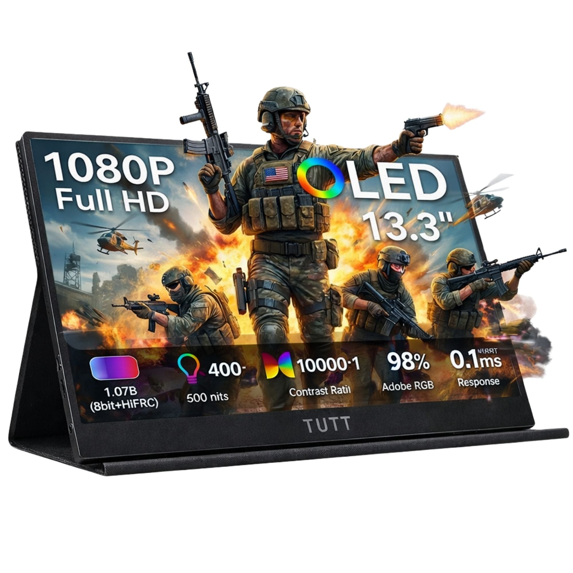 13.3-inch TUTT gaming monitor with soldier graphics on the screen