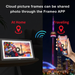 TUTT 15.6” Digital Photo Frame | WiFi IPS Touch Screen, Internal 32 GB | Frameo App | Tabletop or Wall-Mounted | 128GB Micro SD SanDisk + 5 in 1 Card ReaderDigital picture frame and smartphone showing a shared photo with a cityscape background.