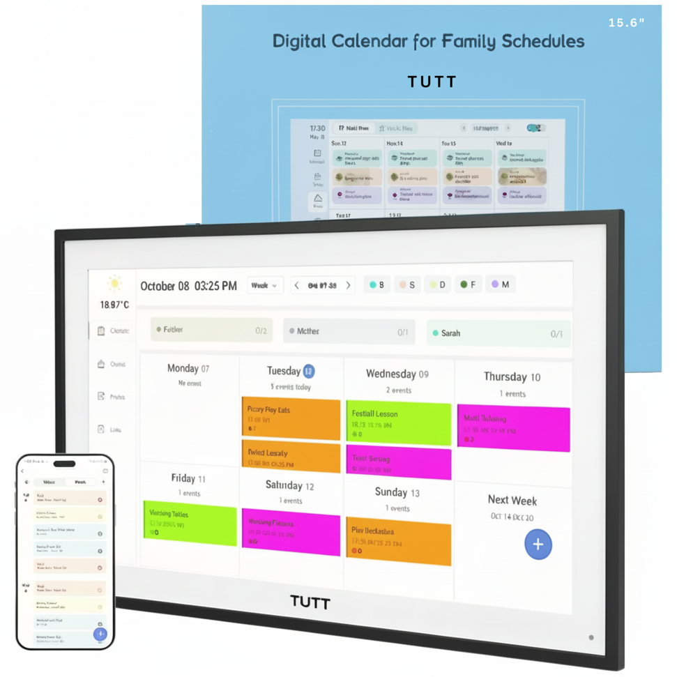TUTT 15.6” Smart Digital Calendar & Chore Chart | Photo and Video Frame | Smart Touchscreen Display Family Organizer + 128GB SanDisk