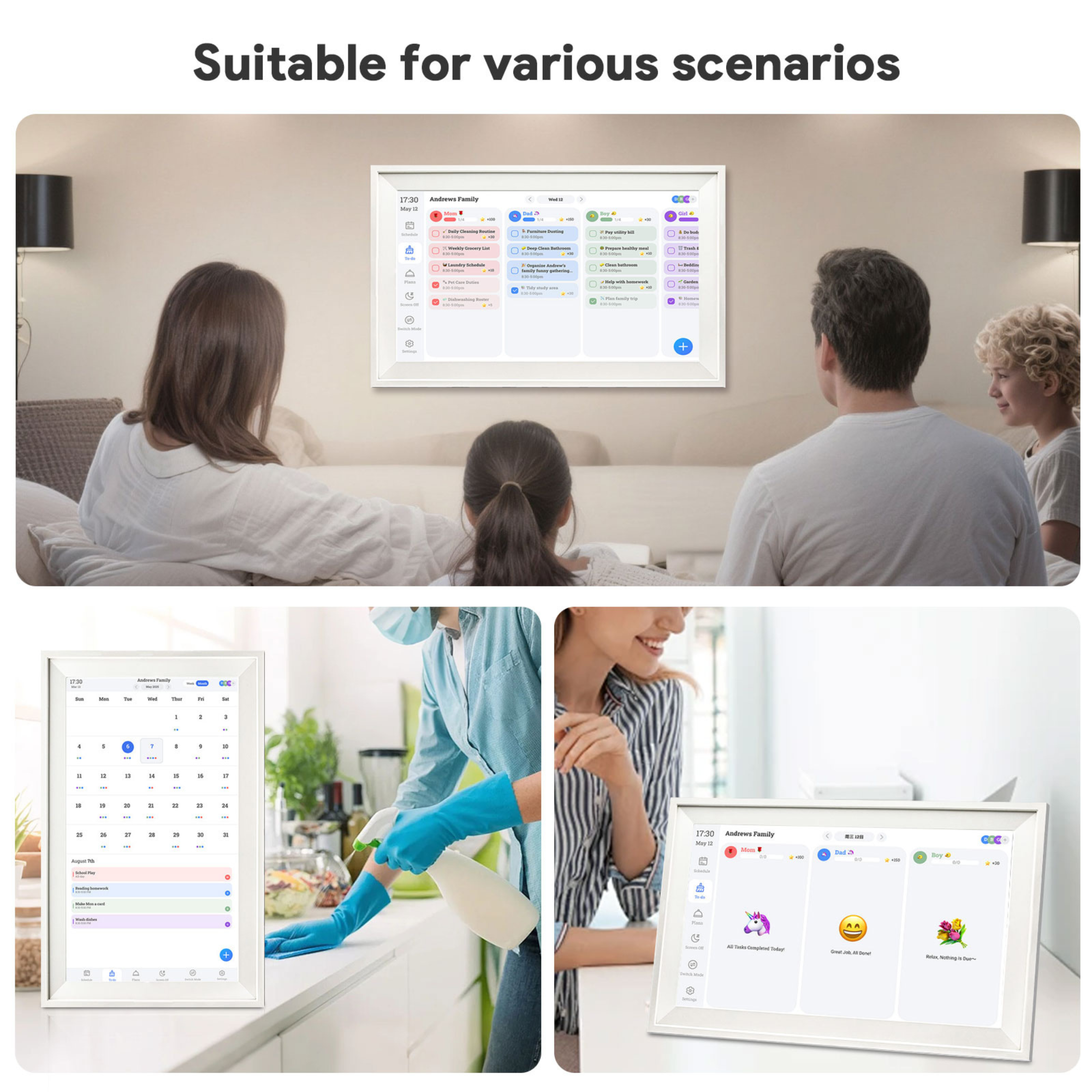 TUTT 15.6” Smart Digital Calendar & Chore Chart | Photo and Video Frame | Android Touchscreen Display Family Organizer + 128GB SanDisk EXTREME PRO® + 5 in 1 Reader