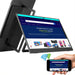 15.6-inch wireless portable monitor with built-in kickstand and speaker showing TUTT website, connected to smartphone via WiFi symbol TUTT