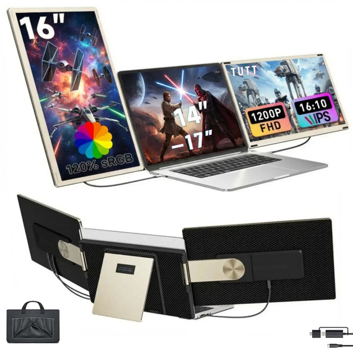 TUTT 16” FHD Portable Monitor 16:10 Aspect Ratio | Triple Laptop Screen Extender | USB-C/HDMI 7 Viewing Modes | All Devices Compatible with Converter Cable (H5 Included) S7 Pro