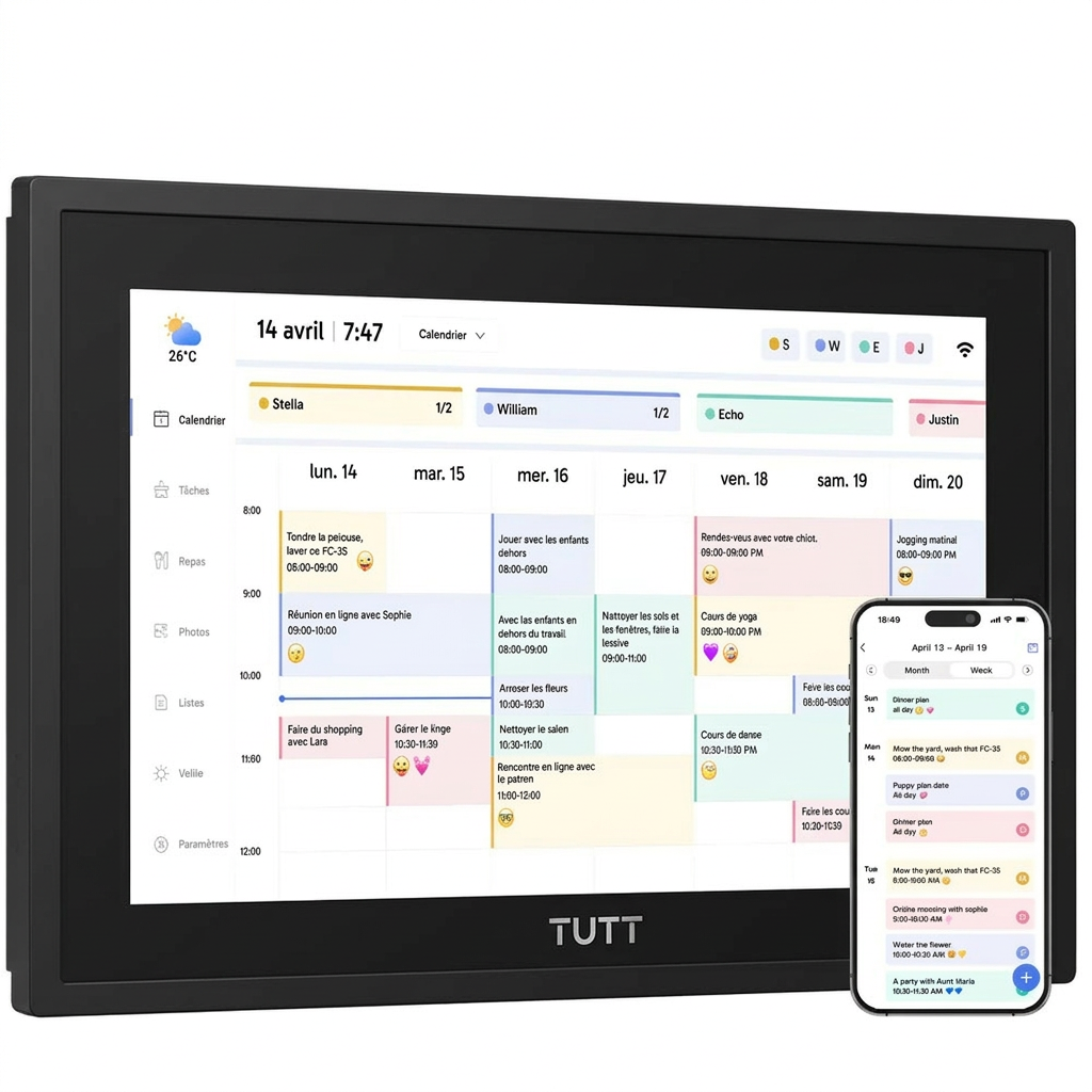 TUTT 21.5” Digital Calendar 32GB | Calendar, Wi-Fi Photo & Video Frame, Art Gallery | Premium Features No Subscription, Touchscreen
