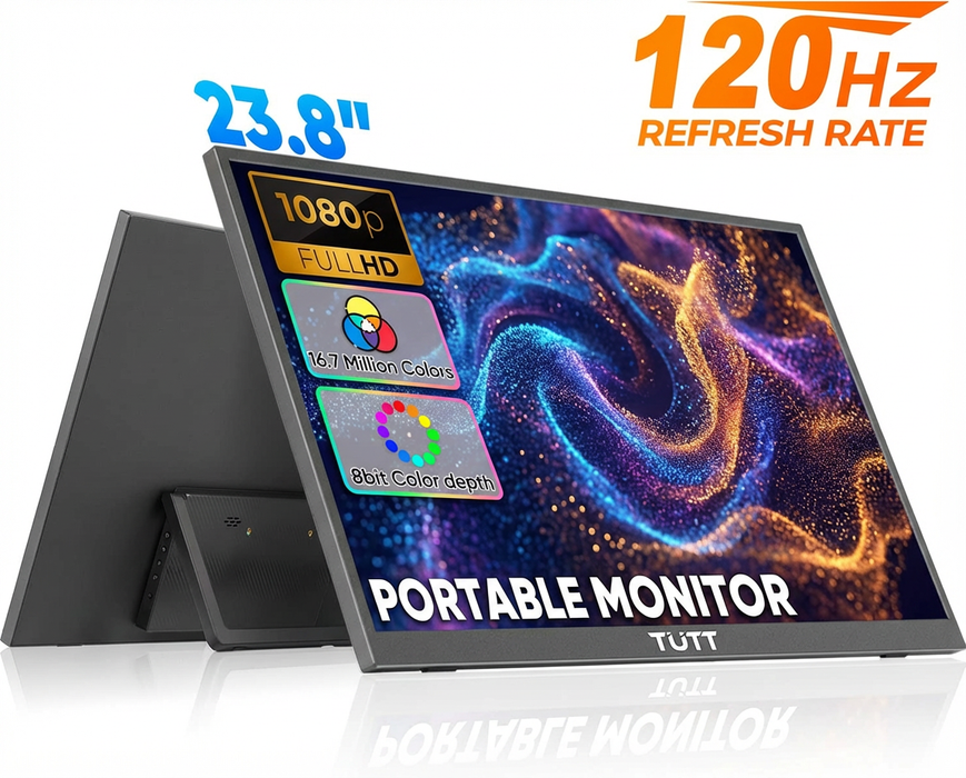 TUTT 23.8” 120Hz FHD Portable Monitor with Built-in Kickstand and VESA Mount S23